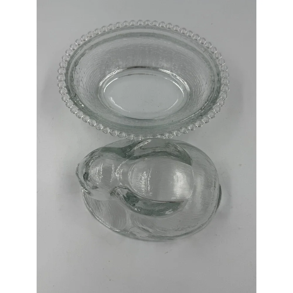 Vintage Clear Glass Rabbit Covered Dish - Indiana Glass Bunny on Nest 7